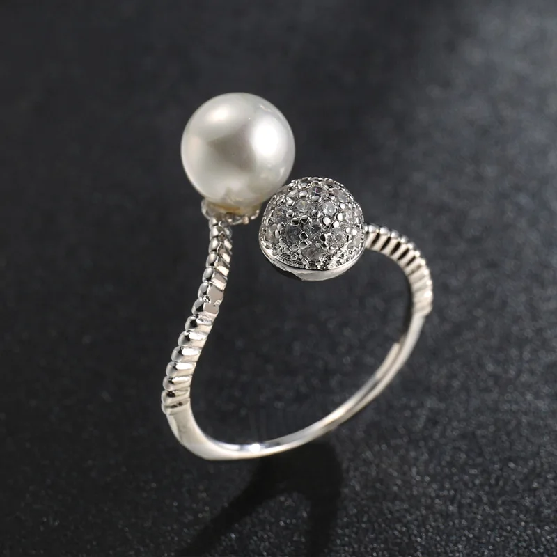 

AAA Cubic Zirconia Pearl Adjustable Women's Ring Love Ring Wedding Party Gift 2020 Fashion Statement Ring