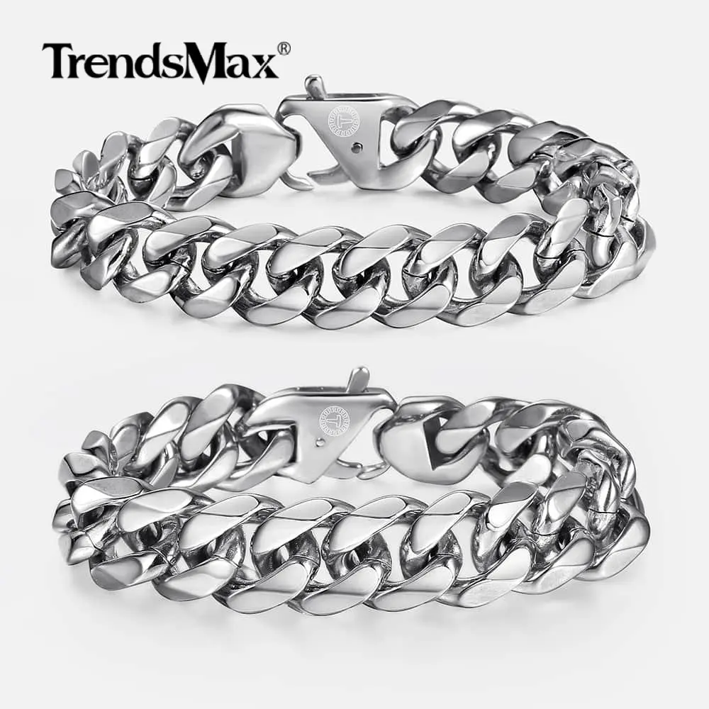 Trendsmax, высокое качество, 316L, нержавеющая сталь, тяжелый мужской браслет для мужчин, мальчик, серебряные цепи,, модные ювелирные изделия HBM122