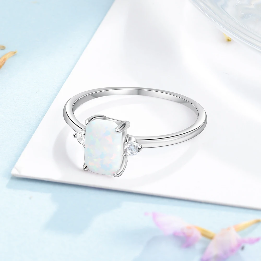 925 Sterling Silver Rectangular Opal Rings for Women Cubic Zircon Female Finger Rings Wedding Silver 925 Jewelry (Lam Hub Fong) silver ring,silver rings,gemstone ring