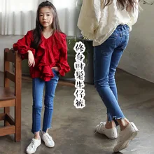 Узкие джинсы для девочек; коллекция года; сезон весна; стиль; модные крутые капри для детей среднего и большого размера; узкие брюки