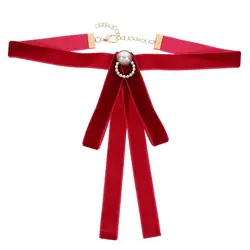 1pc Premium Pure Color Bow Tie Pretty Faux Pearl Bow Tie Uniform Bow Tie