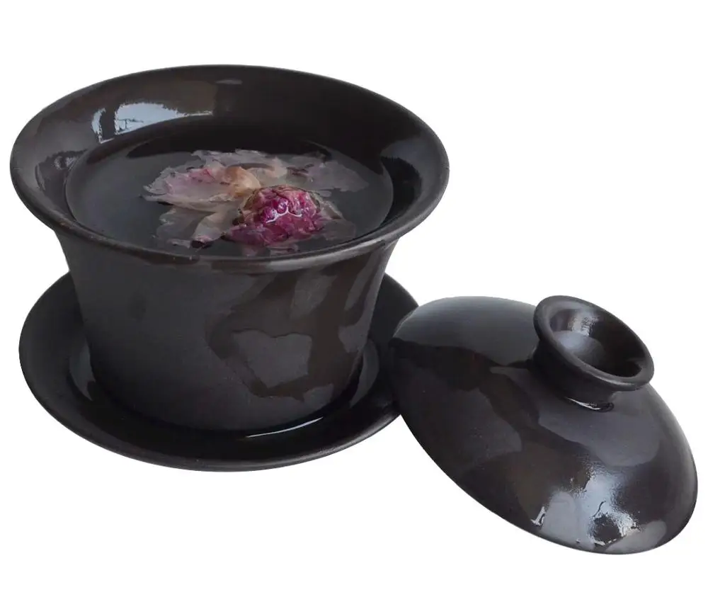 Черный Gaiwan 100 мл чайные чашки из фиолетовой глины, традиционный китайский чайный набор, чашки с крышкой, блюдце, чашка для чая, San cai, чаша для чая - Цвет: Черный