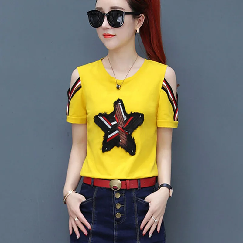 

Off Shoulder Women Spring Summer Style Blouses Shirts Lady Casual Short Sleeve Printed Blusas Tops DF2933