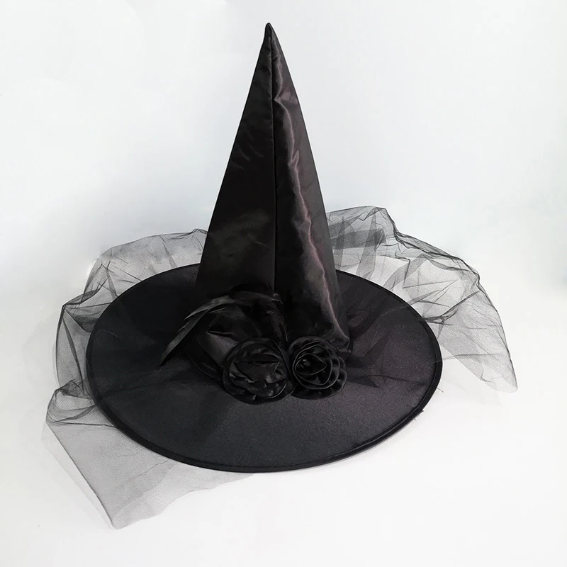 Портативный взрослая яркая сетчатая шляпа ведьмы с Роза из перьев косплей реквизит ведьма шляпа декоративный реквизит на Хэллоуин