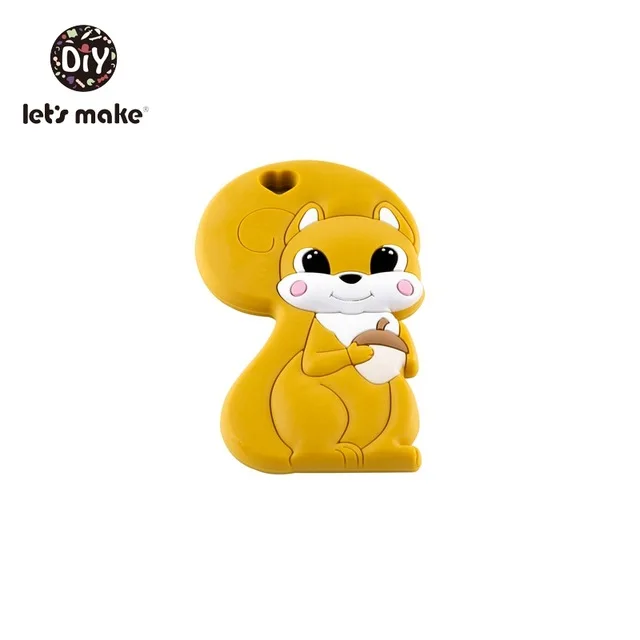 yellow squirrel Let'S Make, силиконовый прорезыватель, 1 шт., миниатюрный стержень, без бисфенола, пищевая форма, мультяшная форма, соска, зажим, сделай сам, аксессуар, Детские Прорезыватели, милые игрушки - Цвет: yellow squirrel