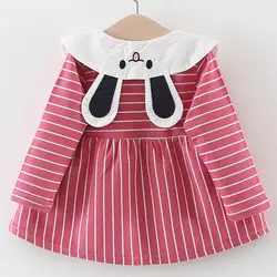 Осеннее платье для маленькой девочки детская одежда длинный рукав в полоску для ребенка, который только начинает ходить детское платье с
