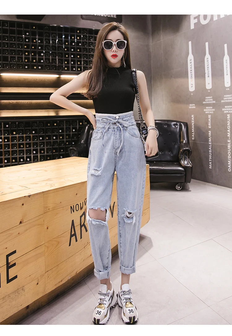 JUJULAND Summer Ripped Boyfriend Jeans For Women Loose Vintage High Waist Jeans Plus Size Jeans Pantalones Mujer Vaqueros 8583