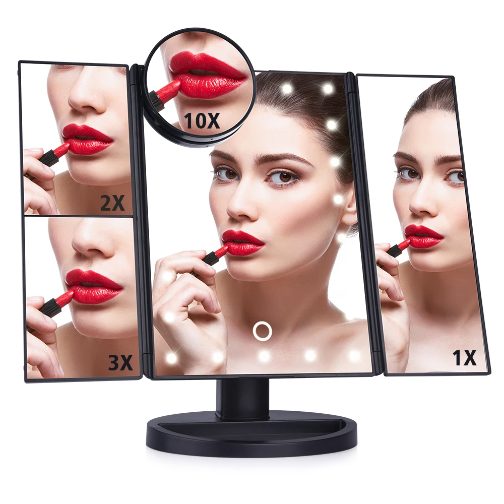 

2020 new Makeup Mirror 22 LED Touch Screen 1X 2X 3X 10X Magnifying Mirrors 4 in 1 Tri-Folded Desktop Mirror makeup beautiful