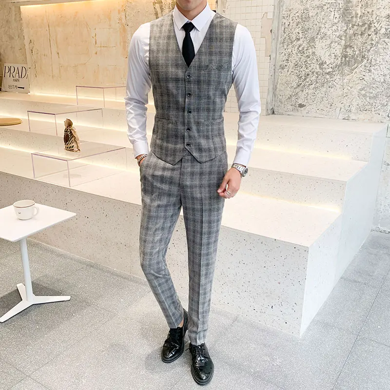 acket Pants Vest 3 pieces sets / fashion new men's casual boutique business grid suit suits Blazers trousers waistcoat 5XL