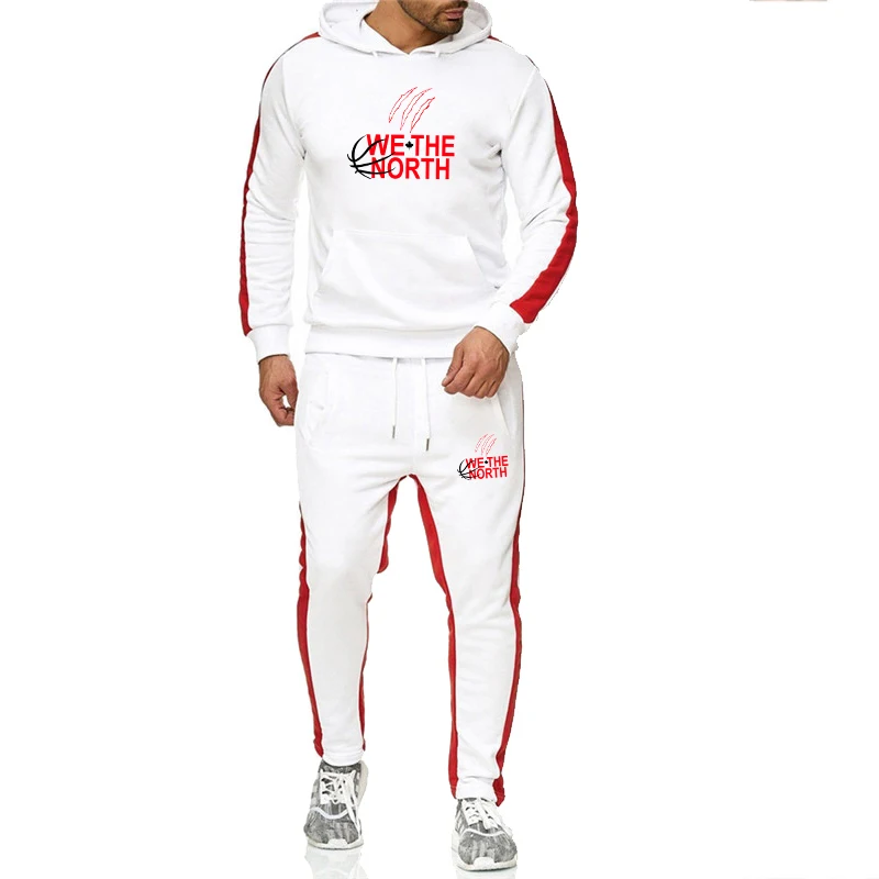 White 3 Зимние мужские комплекты, спортивный костюм, для бега, Chandal Hombre, спортивный костюм, Повседневный свитер с капюшоном, штаны, хлопок, Ropa Hombre, толстовка - Цвет: White 3
