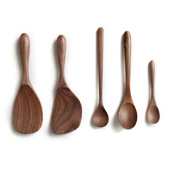 

Black Walnut Kitchen Utensils Wooden Dessert Spoon Honey Stirring Spoon Full Rice Spoons DIY Supplies