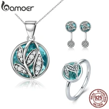 BAMOER подлинный 925 пробы серебряный комплект ювелирных изделий Зеленый Кристалл CZ Дерево жизни Свадебный комплект ювелирных изделий Стерлинговое Серебро Рождественский подарок