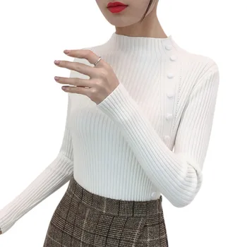 

Women Turtleneck Sweaters and Pullovers Female Autumn Winter Fashion Button Casual Solid Knitwear Tops Women Knitted Sweater1