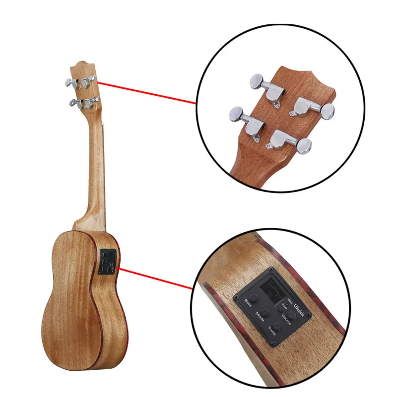 24 дюйма миниатюрная гитара укулеле-раковина абалона, Sapele Ukulele нейлоновыми струнами High-end 2-ступенчатый пикап ЖК-дисплей Дисплей Профессиональный музыкальный инструмент