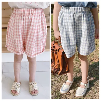 

2020 Children Baby Summer New Girls Cotton Casual Harem Short Pants Little Kids Hemp Cotton Plaid Shorts Infant Loose Trouers
