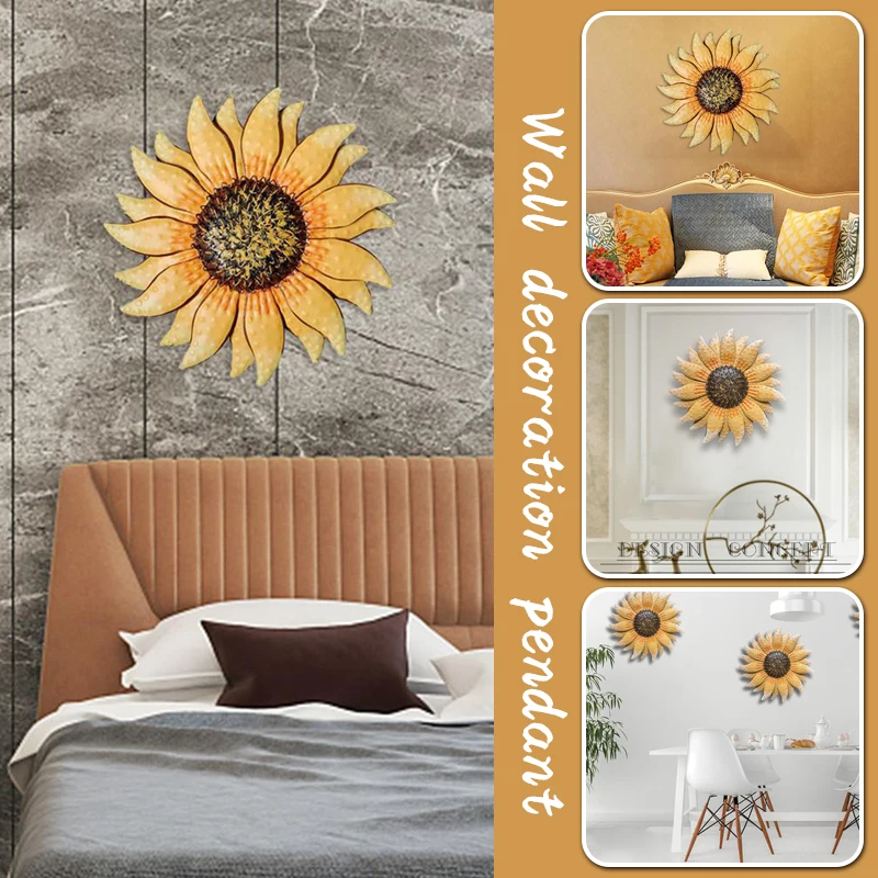 

13 Inch Nordic Wrought Iron Metal Sunflower Wall Art Decor For Home Garden Yard Wall Hanging Ornament Sculpture Decoration