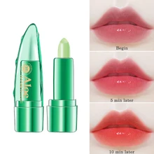Алоэ Вера меняющий цвет бальзам для губ увлажняющий против высыхания гладкие тонкие линии изменение температуры цвет губная помада