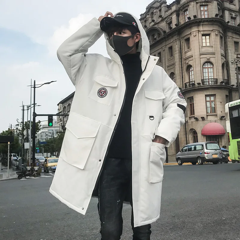 

2019 Winter Parkas Jackets Men Casual Hip Hop Thick Long Coats Fashion Windbreaker Parka Male White Jacket US SIZE DG329