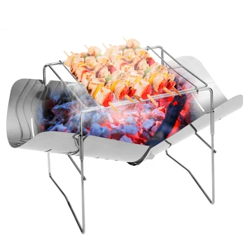 

2 in 1 Portable Folding Stainless Steel Barbecue Grill Camp Firepit Outdoor Camping Equipment Backpakcing Wood Burning Stove