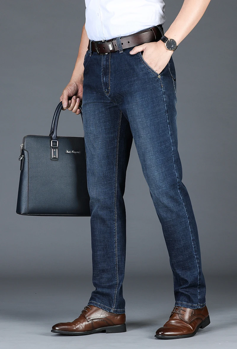 Мужские джинсы Homme тонкие синие черные деловые джинсы классические джинсовые брюки модные повседневные эластичные брюки для работы высокого качества