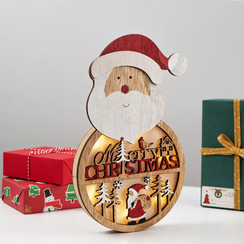 1 шт. светодиодный светильник снеговик, рождественские украшения для дома, Рождественская елка, подвесное деревянное подвесное украшение Decoracion Navidad, вечерние сувениры - Цвет: Santa