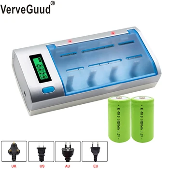 

VerveGuud smart LCD display battery charger for AA/AAA/SC/C/D/9V battery + 2Pcs nimh 10000 mah rechargeable D size batteries