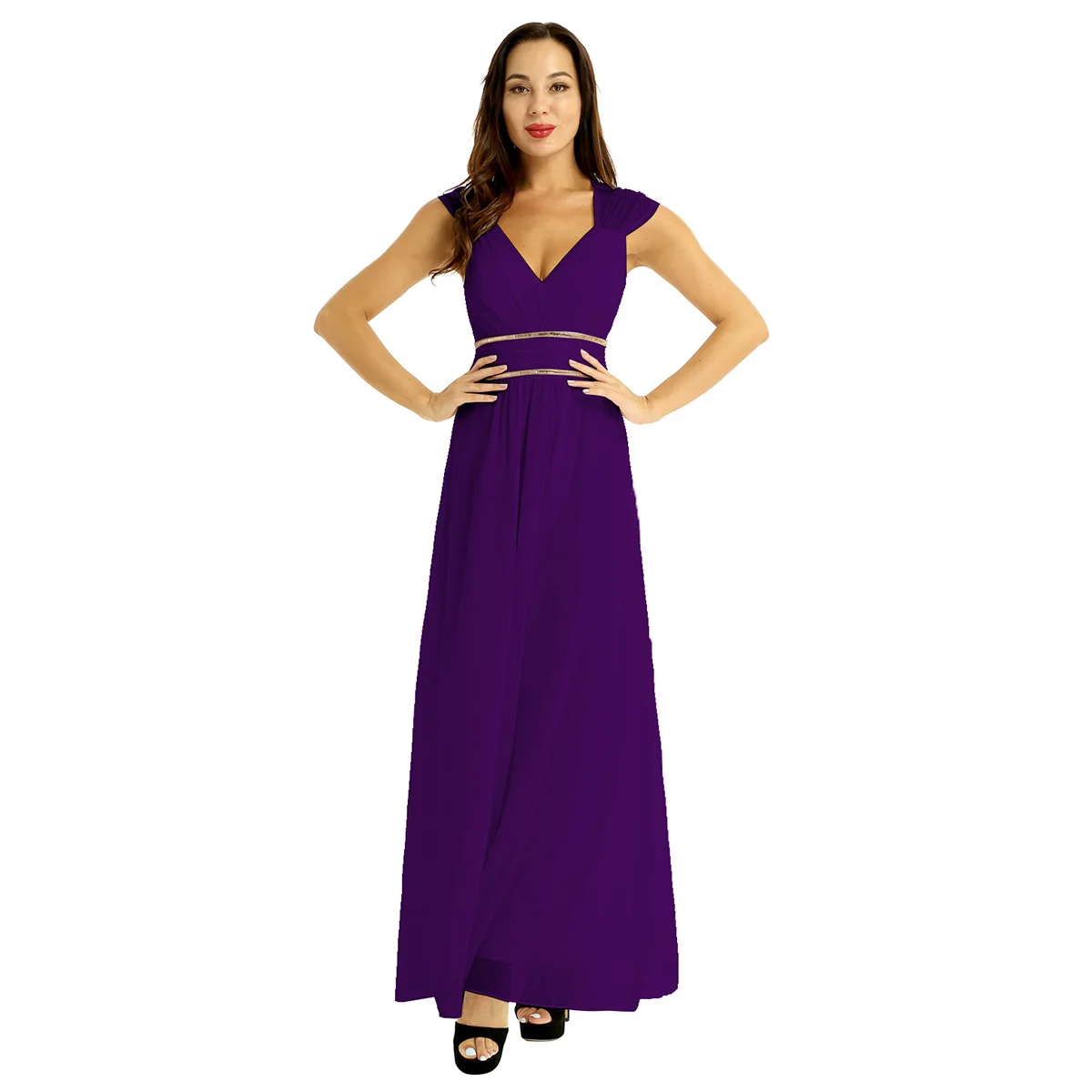 Elegant Women Bridesmaid Dresses Women Fahion Deep V-neck Sleeveless Long Chiffon Wedding Party Formal Occasion Gowns Dress