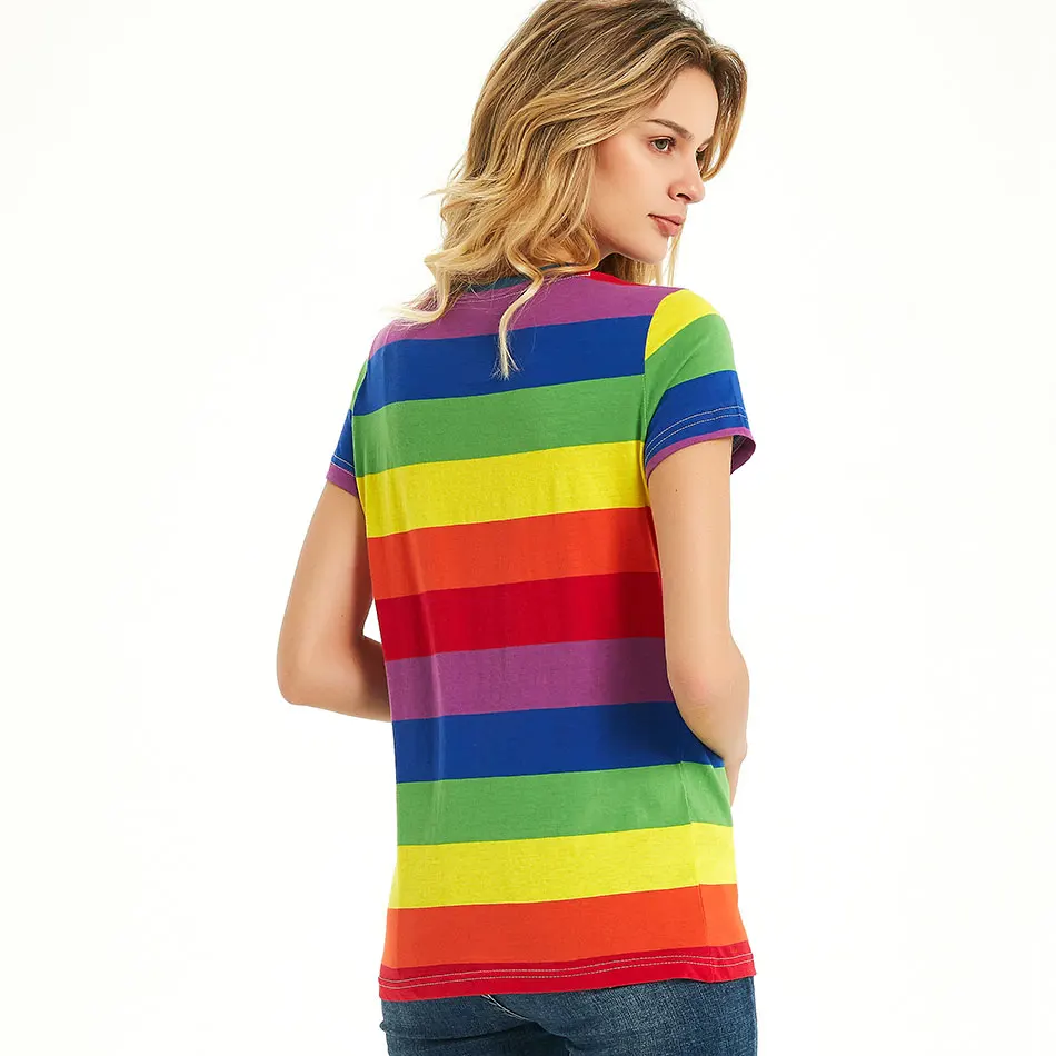 Women's Rainbow T-Shirt- Black and White Striped Shirt with Red and White Stripes Tees - Short Sleeve Casual Tops image 3