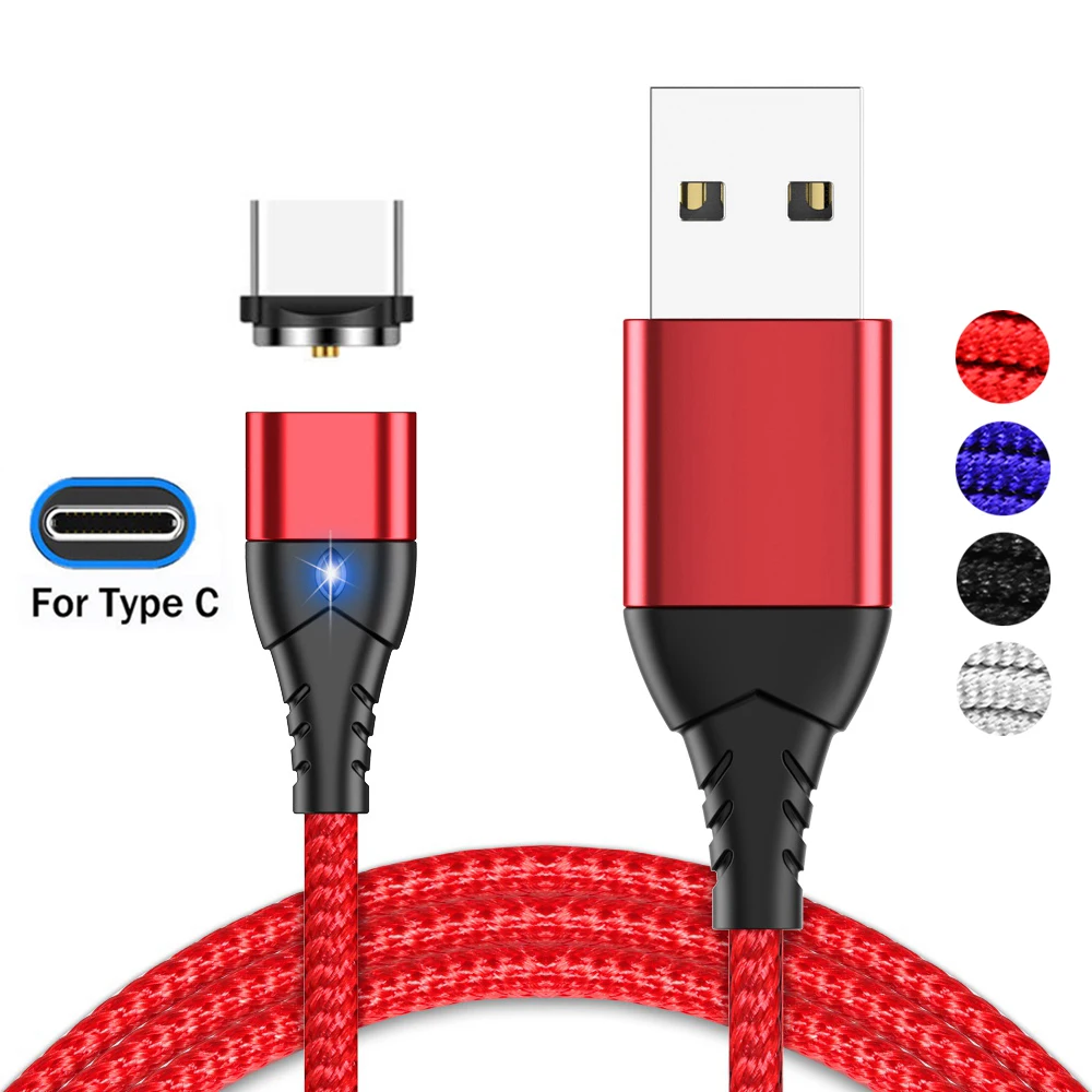 Jetjoy светодиодный магнитный usb type-C 3A кабель для быстрой зарядки дата синхронизации быстрое заряднеое устройство нейлоновый Плетеный для samsung huawei Google, HTC
