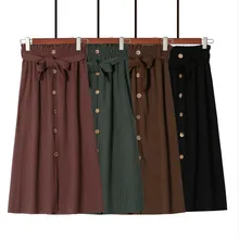 Трикотажная длинная юбка с одной пуговицей для женщин, однотонная тонкая плиссированная юбка для женщин на осень и зиму, эластичные юбки с высокой талией для женщин