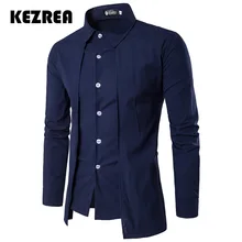 Kezrea, мужские рубашки,, с длинным рукавом, на каждый день, имитация двух частей, Chemise Homme, однотонное поступление, платье, высокое качество, мужские рубашки XXL