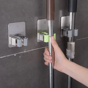 

Wall Mounted Mop Holder Brush Broom Hanger Rack Kitchen Tool Waterproof Kitchen Bathroom Space Saver