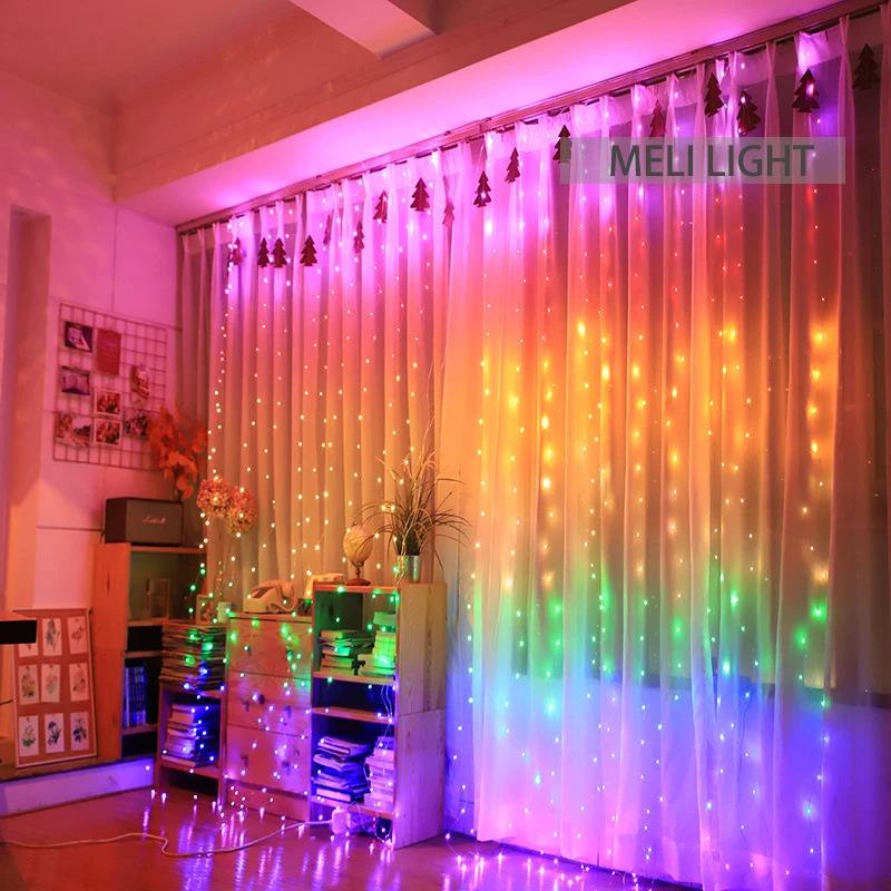 

Rainbow Curtain Lights 1.5X2M LED String Garland Fairy Icicle Decorative Lights for Christmas Party Bedroom Wall Wedding Decor