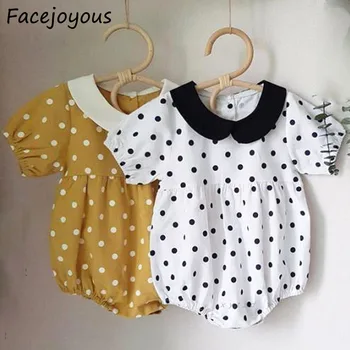 

New Baby's Bodysuit Short Sleeve One Piece Baby Girl's Little Lapel Polka Dot Hardcover Creeper Newborn Baby Girl Clothes 0-3Y