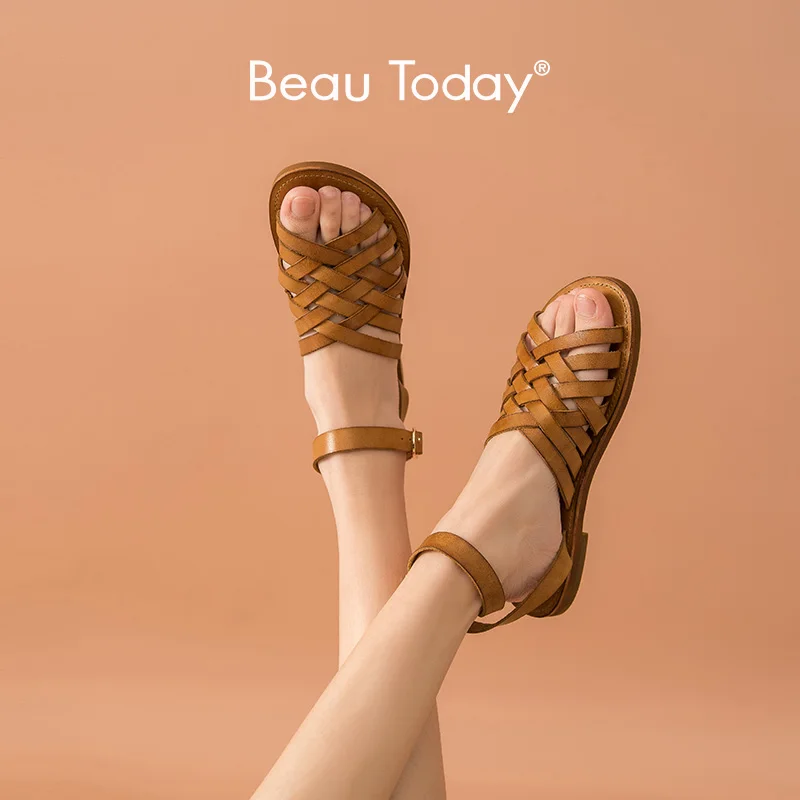 Женские сандалии гладиаторы BeauToday летние пляжные плетеные босоножки из