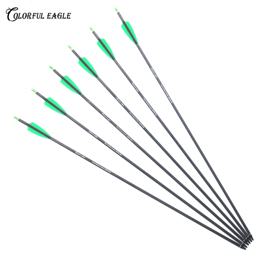 Archery Pure Carbon Arrows 28/30/31-Inch Spine 300/400 for bow Hunting Shooting 
