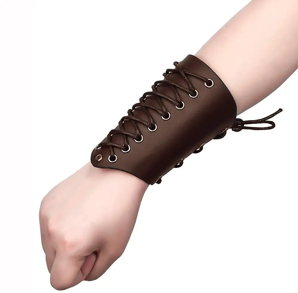

2 Pack Leather Arm Guards Gauntlet Medieval Bracers Punk Bracers Leather Gauntlet for Man and Woman Halloween Costume Party Prop