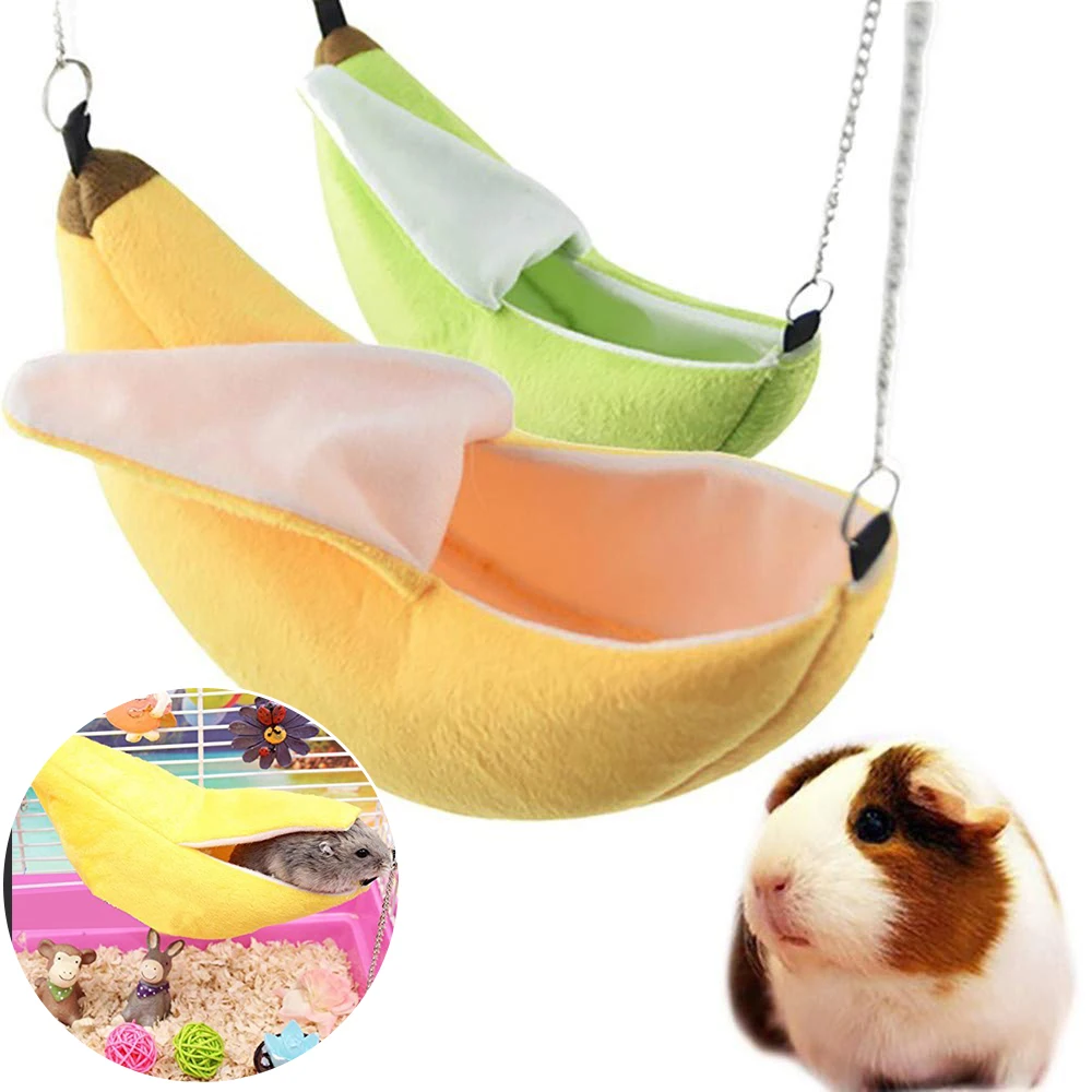 

Little Pet Cute Soft Plush Hanging House Hamster Banana Design Hammock Cage Sleeping Nest Pet Bed Rat Hamster Toys Cage Swing