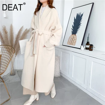 

[DEAT] Pocket Bandage Solid Color Knitting Cardigan Sweater Loose Fit V-Neck Long Sleeve Women New Fashion Spring 2020 13E878