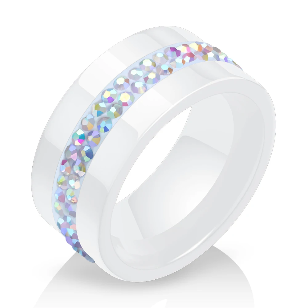 Женское кольцо NIBA черное/белое керамическое шириной 10 мм с кристаллом ABColor|rings for