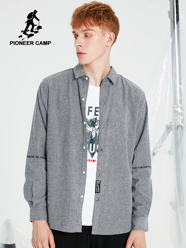 

Pioneer Camp 2019 cool Men Shirt Long-Sleeve Cotton Grey Plain Thick Autumn Sweatshirts Casual Shirts for Young Men ACC901292