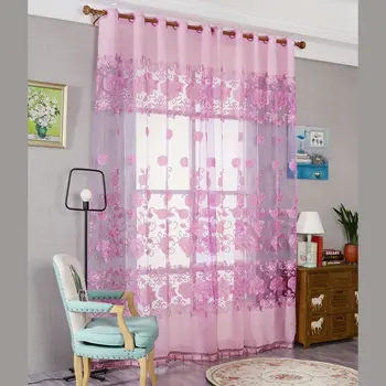 

1pc Europe Style Curtain Burnout Peony Pattern Tulle Curtains Bedroom French Window Blinds Modern Semi-blackout Curtains 2020