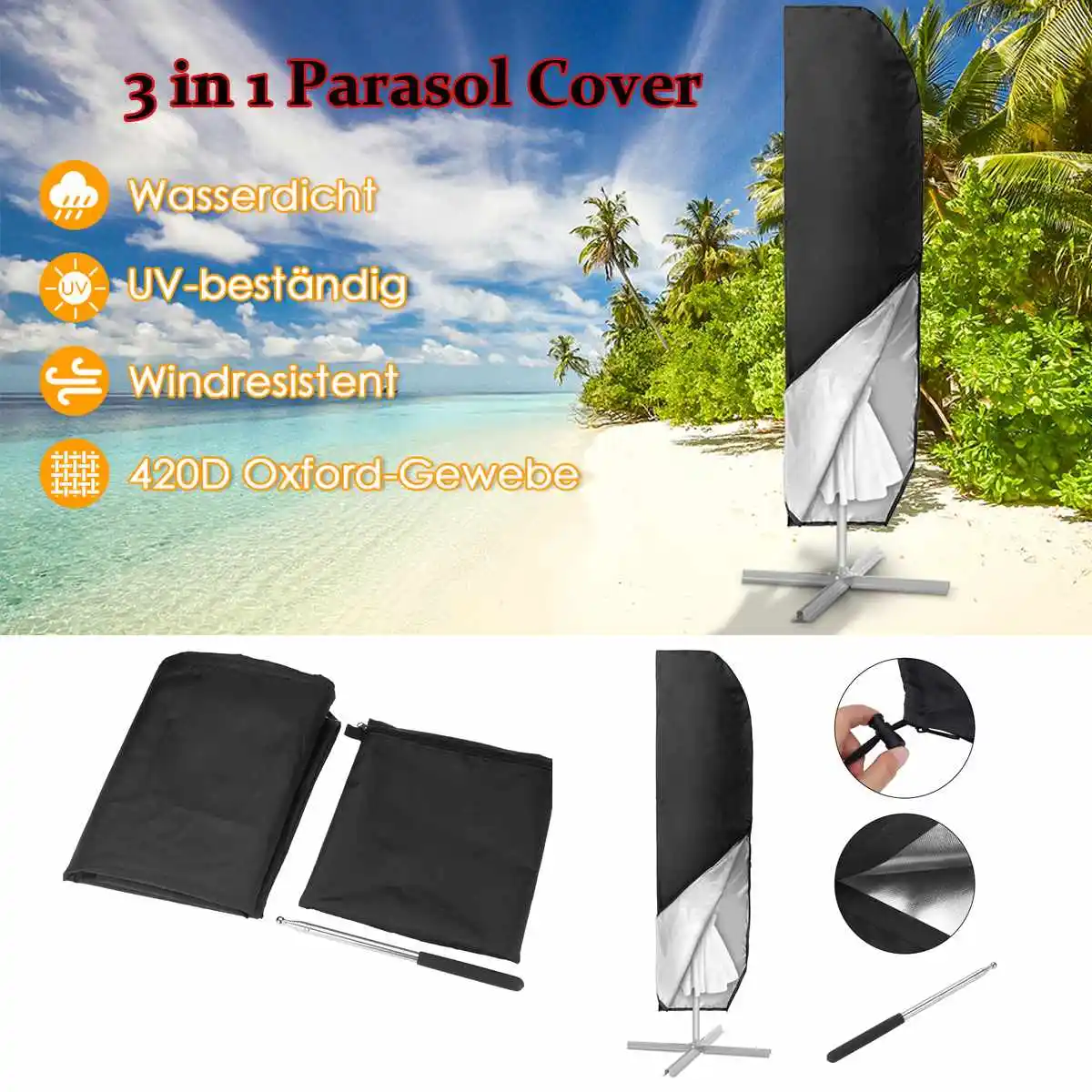 

Parasol Cover Protective Outdoor Sun Umbrella Cover Waterproof Rainproof Dustproof Sunshade Oxford Cloth with Telescopic Rod Bag