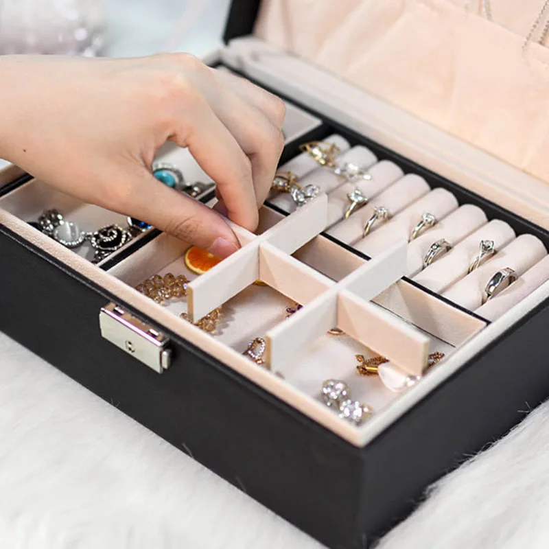 Exquisite Jewelry Box Women Leather Necklace Rings Earrings Bracelet Storage Organizer Display Case SEP99