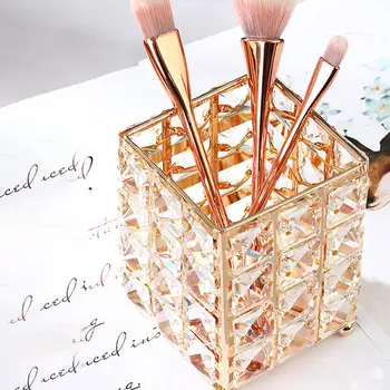 

Luxury Crystal Metal Makeup Brush Holder Storage Tube Glitter Diamond Cosmetic Brushes Organizer Box Make Up Tools
