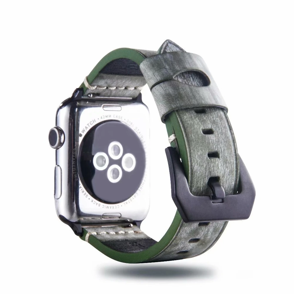 Pulseira для apple watch кожаный ремешок correa reloj Для iwatch браслет 38 мм 42 мм 40 мм 44 мм cinturino серия 5 4 3 2 запястье - Цвет ремешка: green