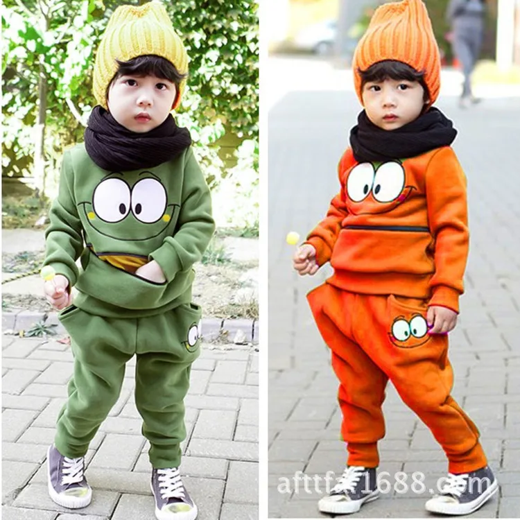 

Korean-style Childrenswear Spring And Autumn with Big Eye Smiley CHILDREN'S Suit BOY'S Girls Pure Cotton Two-Piece Set
