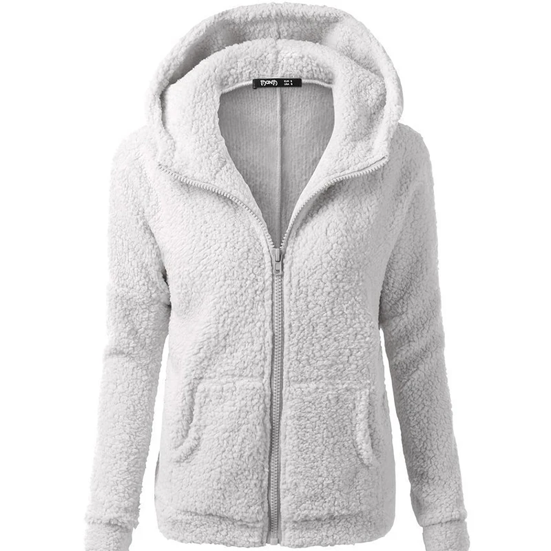 light gray Женская одежда, теплое пальто, розовый меховой кардиган с карманами, меховые куртки, женский кардиган на молнии с капюшоном, свитер - Цвет: light gray