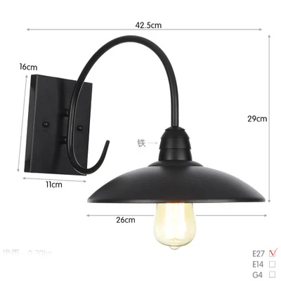 Vusum AC 110 v-240 v крытый и открытый ретро водонепроницаемый настенный светильник E27 светодиодный лампы черного цвета в стиле ретро, металлический декор, свет фойе спальни Ресторан - Испускаемый цвет: 1