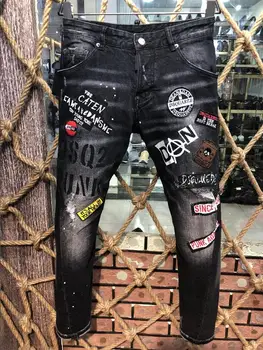 

European dsq brand Italy jeans pants black coolguy jeans WOMEN/Men Slim jeans denim trousers blue hole Pants jeans for men 9605